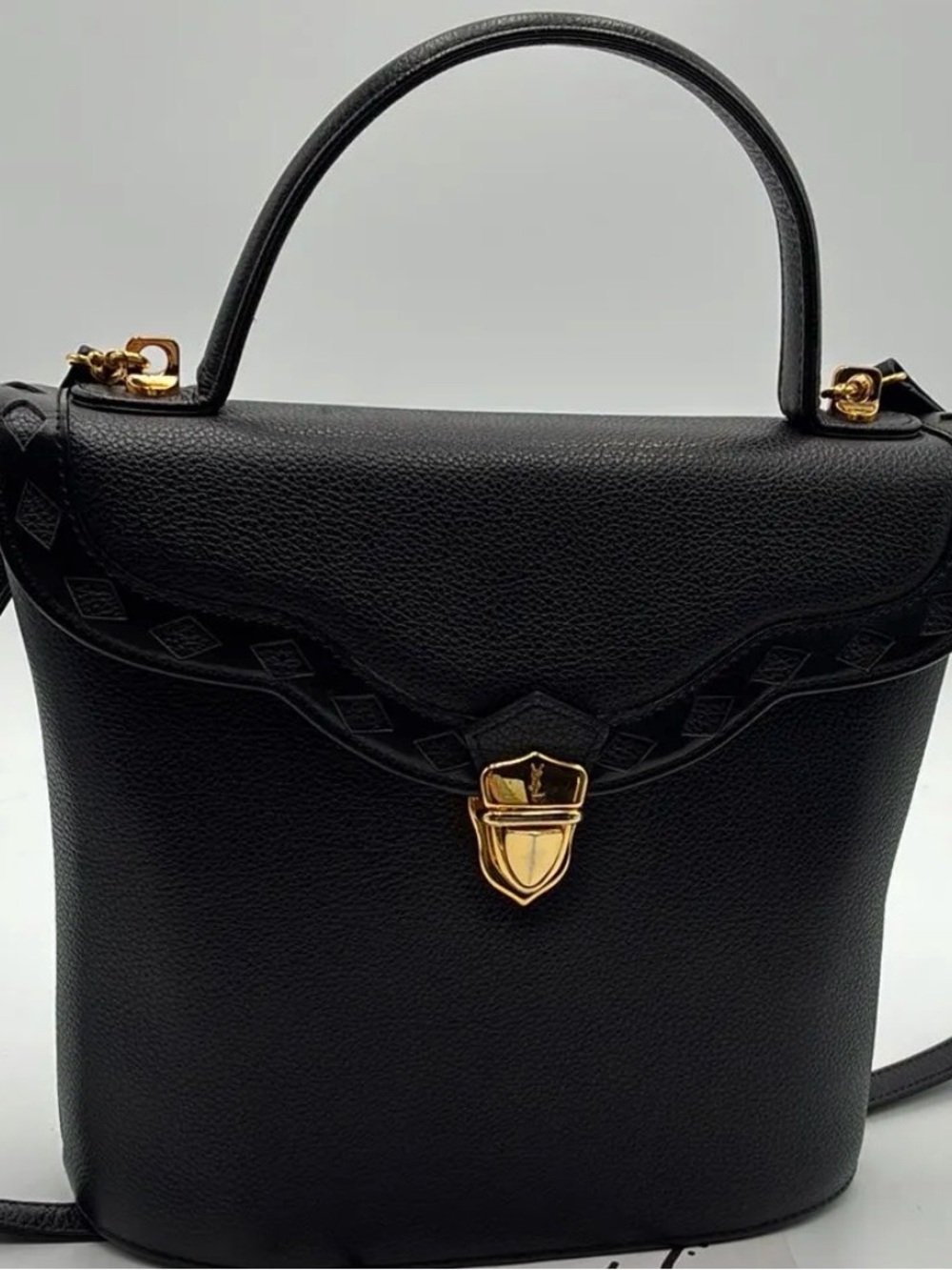 Yves Saint Laurent Black Leather Top-Handle Satchel with Gold Hardware
